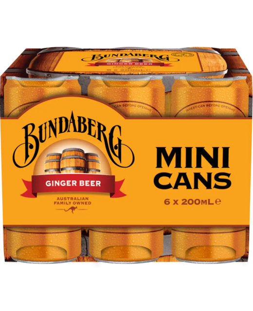 Bundaberg Ginger Beer 200ml 6pk cans