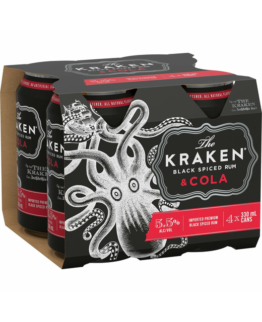 The Kraken Black Spiced Rum & Cola 330ml 4pk cans 