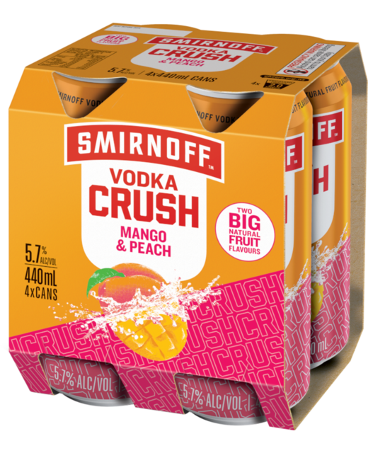 Smirnoff Vodka Crush Mango & Peach 440ml 4pk cans