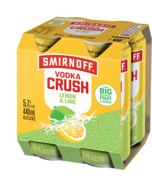 Smirnoff Vodka Crush Lemon & Lime 440ml 4pk cans