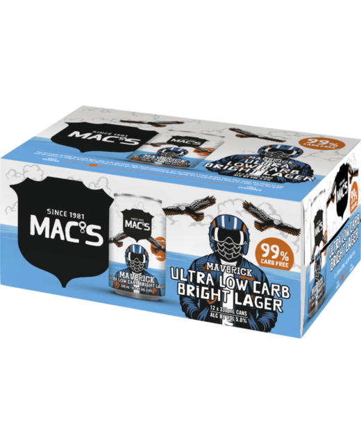 Mac's Maverick Ultra Low Carb Bright Lager 330ml 12pk cans