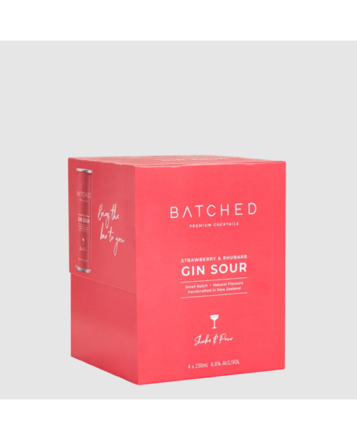 Batched Strawberry & Rhubarb Gin Sour 4pk cans