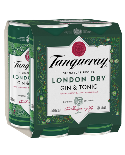 Tanqueray London Dry Gin & Tonic 250ml 4pk cans