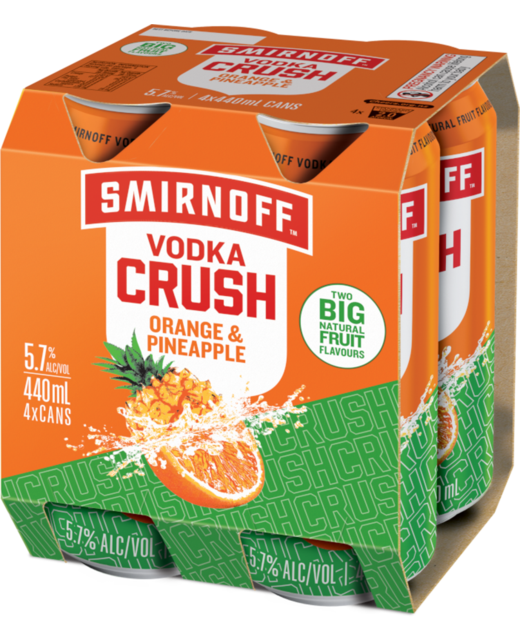 Smirnoff Vodka Crush Orange & Pineapple 440ml 4pk cans
