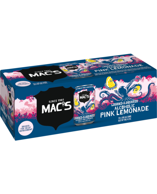 Mac’s Legend of the Squeeze Alcoholic Pink Lemonade 330mL Can 10 Pack
