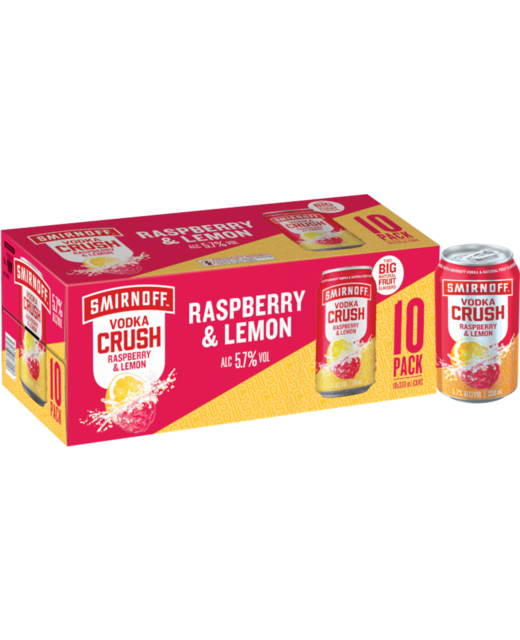 Smirnoff Crush Raspberry and Lemon 330mL Can 10 Pack