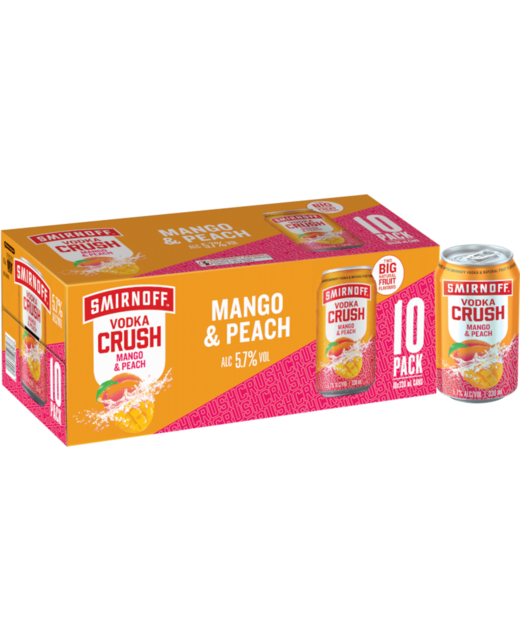 Smirnoff Crush Mango and Peach 330mL Can 10 Pack