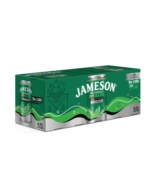 Jameson Zero Sugar Dry & Lime 6.3% 375ml cans 10 pack